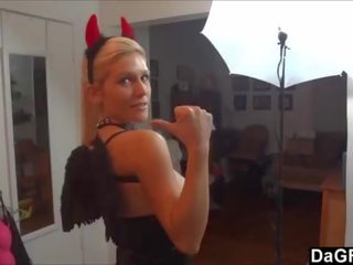 My wife tries her new demon costum and feels desiring